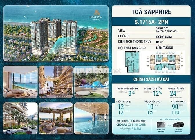 Chỉ từ 1tỷ6 vay sở hữu căn hộ trực diện biển NEWTOWN DIAMOND ĐÀ NẴNG
