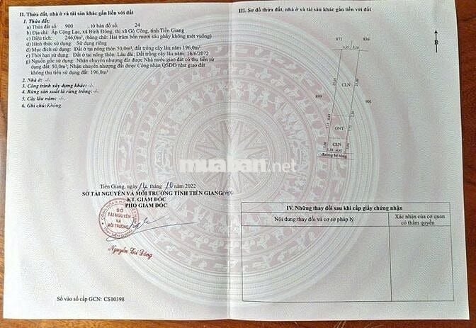 265m2 ngang 7met, hướng Nam, ở Bình Đông, thị Xã Gò Công