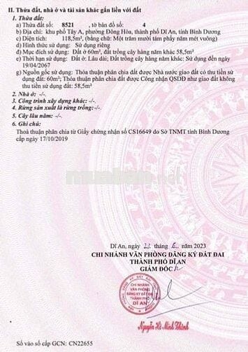 bán lô đât mặt tiền đường Võ Thị Sáu gần siêu thị bigc ( go) dĩ an