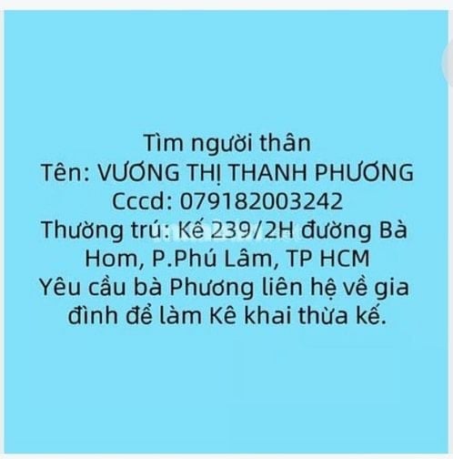 Thông báo tìm người thân kê khai thừa kế