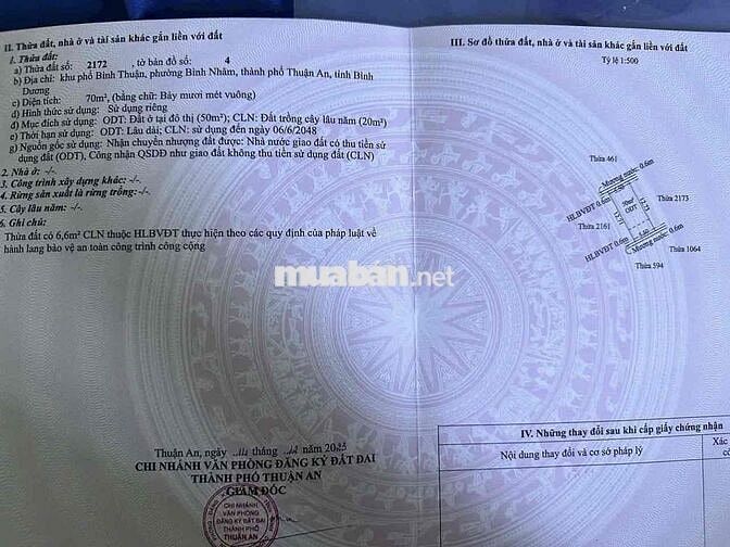 Đất sổ riêng lái thiêu ngợp 1ty diện tích 70m2