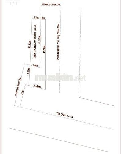 Lô góc đường Nguyễn Văn Tiếp giao với Quốc Lộ 1A , Bến Lức, Long An