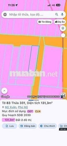 bán lô đất mỹ xuân, phú mỹ , brvt , 6x22x60tc góc 2 mặt tiền