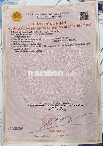 Cần bán đất đường Ngô Miễn , Phường Liên Chiểu , TP Đà Nẵng .