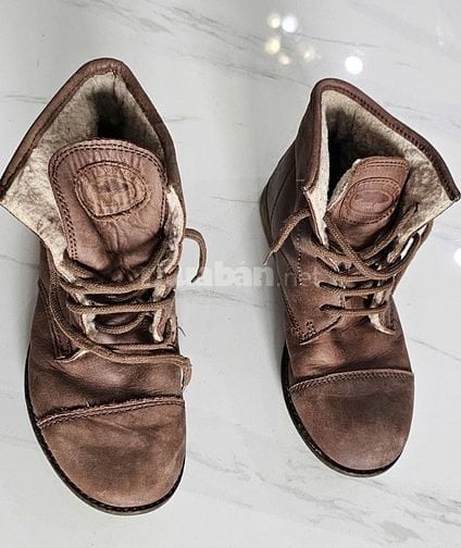 Giày bốt ZARA Nữ Da thật Nâu, xách tay từ Ý