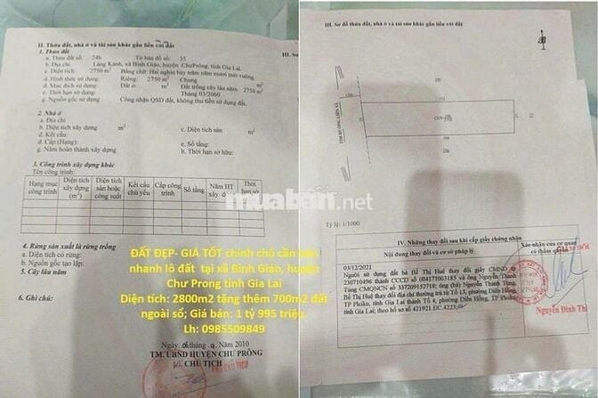 ĐẤT ĐẸP-GIÁ TỐT chính chủ bán nhanh lô đất tại huyện Chư Prong,Gia Lai