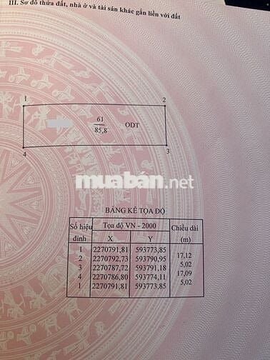 ĐẤT SỔ CHÍNH CHỦ 85,8m2 Đường Đặng Quốc Kiều, Tp Phủ Lý, Hà Nam