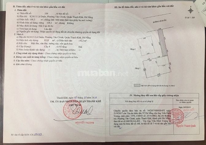 Chính chủ rao bán nhà đường Lê Duẩn - Đà Nẵng;DT đất 109 m2;giá 14,5tỷ