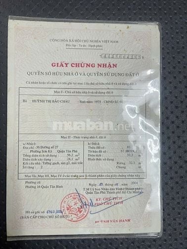 Chính chủ bán nhà 2 mặt tiền 36 đường 27, P.Sơn Kỳ, Q.Tân Phú, 6x6m