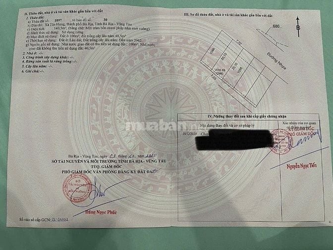 Cần bán Lô Tân Hưng Bà Rịa 140m2 sổ hồng, đất gần Cao tốc BH-Vũng Tàu