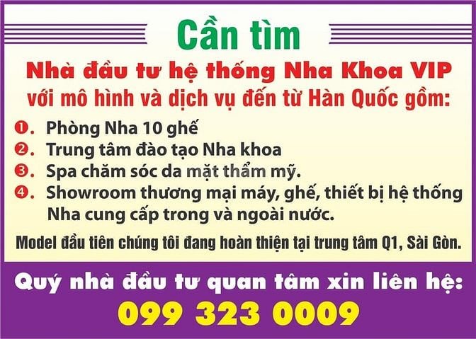 Cần tìm nhà đầu tư hệ thống Nha Khoa VIP 56118313 Cần tìm nhà đầu tư hệ thống Nha Khoa VIP