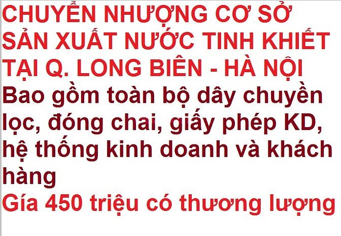 Sang nhượng hãng nước uống tinh khiết có thương hiệu uy tín 56126582 Sang nhượng hãng nước uống tinh khiết có thương hiệu uy tín