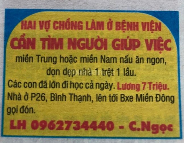 Cần người ở nhà dọn dẹp ,nấu ăn. Lương 7tr, làm tốt lên lương 56264077 Cần người ở nhà dọn dẹp ,nấu ăn. Lương 7tr, làm tốt lên lương