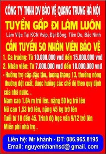 Tuyển gấp 30 nam nữ bảo vệ đi làm luôn, việc nhàn lương cao, 56727477 Tuyển gấp 30 nam nữ bảo vệ đi làm luôn, việc nhàn lương cao,