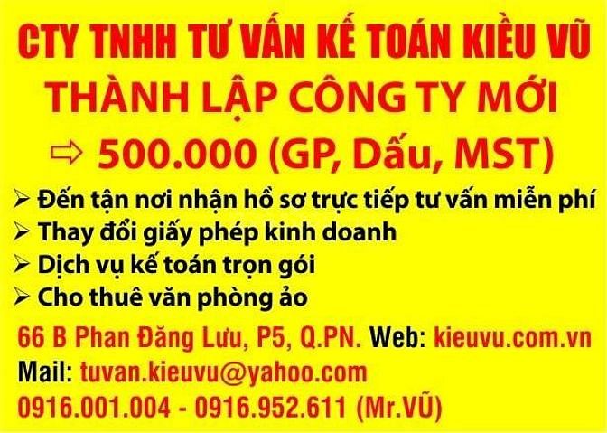 Cty TNHH tư vấn kế toán Kiều Vũ thành lập công ty, dịch vụ kế toán 57226607 Cty TNHH tư vấn kế toán Kiều Vũ thành lập công ty, dịch vụ kế toán