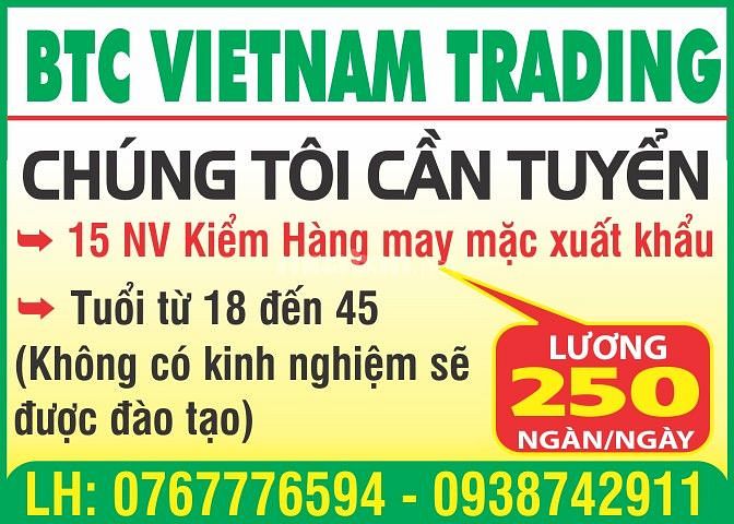 BTC VietNam Trading cần tuyển 15 Nhân Viên Kiểm Hàng may mặc xuất khẩu 57699370 BTC VietNam Trading cần tuyển 15 Nhân Viên Kiểm Hàng may mặc xuất khẩu