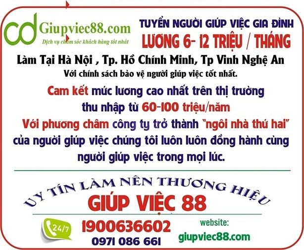TUYỂN NGƯỜI GIÚP VIỆC GIA ĐÌNH Lương 6-12 triệu 53070318 TUYỂN NGƯỜI GIÚP VIỆC GIA ĐÌNH Lương 6-12 triệu