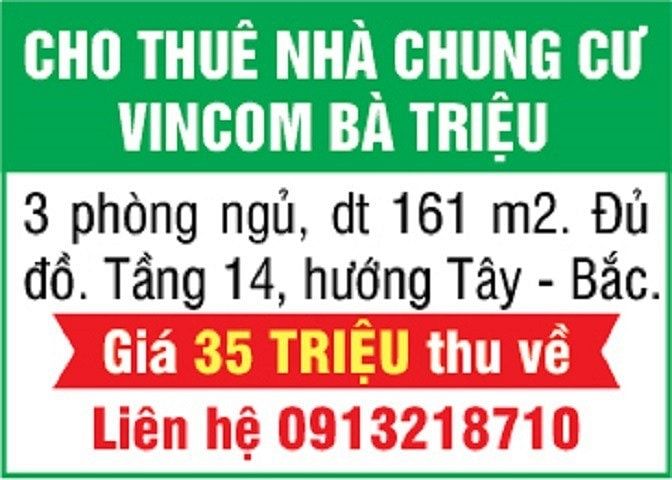 Cho thuê căn hộ 3 phòng ngủ, đủ đồ, Vincom Bà Triệu, 35 triệu/tháng 58276980 Cho thuê căn hộ 3 phòng ngủ, đủ đồ, Vincom Bà Triệu, 35 triệu/tháng