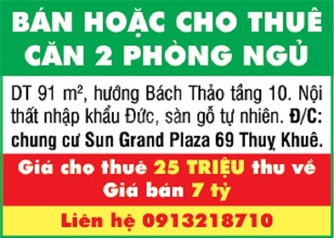 Bán hoặc cho thuê căn hộ Sun Grand Plaza 69 Thụy Khuê, 2 phòng ngủ 58276981 Bán hoặc cho thuê căn hộ Sun Grand Plaza 69 Thụy Khuê, 2 phòng ngủ
