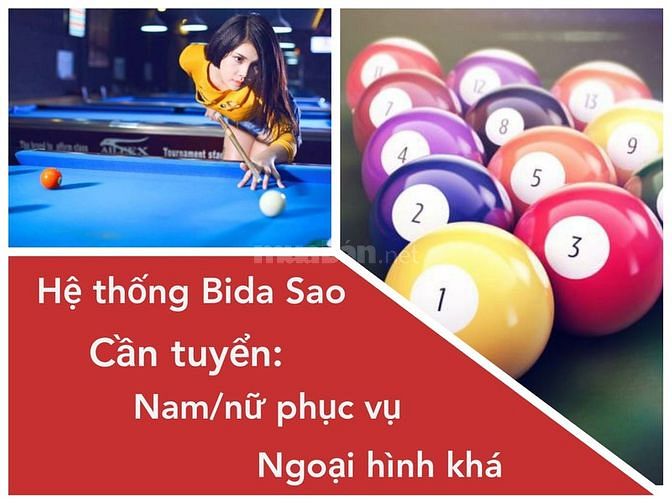 Hệ thống Bida Sao cần tuyển gấp: Nam/Nữ phục vụ: Ngoại Hình Khá 46780254 Hệ thống Bida Sao cần tuyển gấp: Nam/Nữ phục vụ: Ngoại Hình Khá