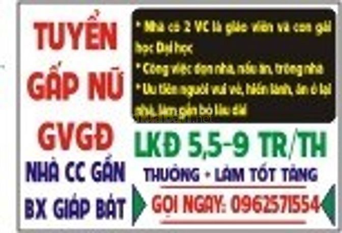 TUYỂN NỮ GIÚP VIỆC NHÀ CC có 2VC+con gái học ĐH lương 6-9tr/th 53964872 TUYỂN NỮ GIÚP VIỆC NHÀ CC có 2VC+con gái học ĐH lương 6-9tr/th