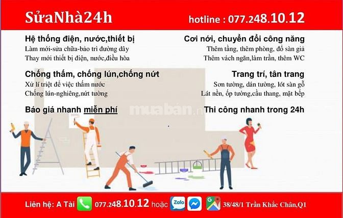Dịch vụ sửa nhà 24h các quận TPHCM 59259902 Dịch vụ sửa nhà 24h các quận TPHCM