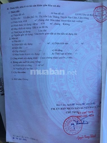 Chính chủ cần bán 418m2 thổ cư 2 mặt tiền đường nhựa 9m