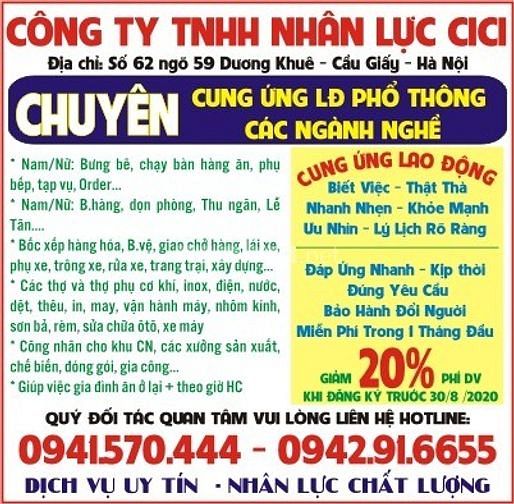 Công ty nhân lực CICI CUNG ỨNG LĐPT các ngành nghề UY TÍN CHẤT LƯỢNG 59834225 Công ty nhân lực CICI CUNG ỨNG LĐPT các ngành nghề UY TÍN CHẤT LƯỢNG