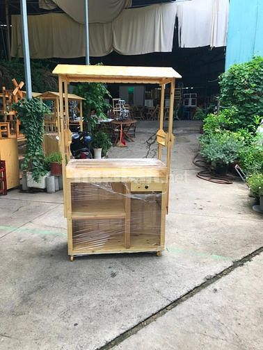 Xe trà sữa bằng gỗ có mái di động 60478670 Xe trà sữa bằng gỗ có mái di động