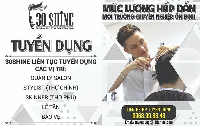 Hệ thống 30Shine toàn quốc Cần tuyển: Thợ cắt, Thợ gội 60727850 Hệ thống 30Shine toàn quốc Cần tuyển: Thợ cắt, Thợ gội