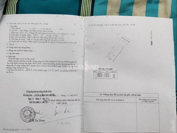 Bán đất Ngay Trung Tâm Thị xã Dĩ An, DT: 225m2. Giá 4,990tỷ (bớt lộc).