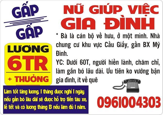 Tuyển nữ giúp việc nhà chung cư lương cao 44223468 Tuyển nữ giúp việc nhà chung cư lương cao