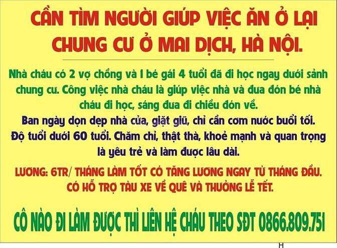 TUYỂN NỮ GVGĐ NHÀ CHUNG CƯ, đi làm luôn, lương 6-12 tr/tháng 61379389 TUYỂN NỮ GVGĐ NHÀ CHUNG CƯ, đi làm luôn, lương 6-12 tr/tháng