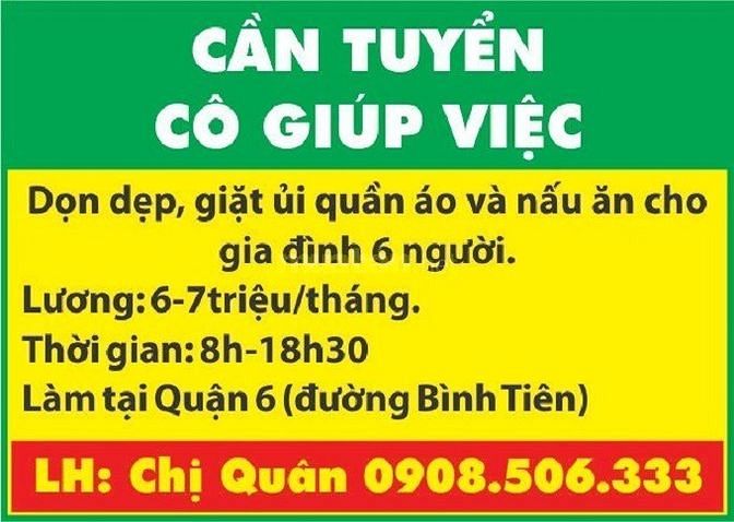 Cần tuyển Cô giúp việc Dọn dẹp, giặt ủi quần áo và nấu ăn cho gia đình 61880266 Cần tuyển Cô giúp việc Dọn dẹp, giặt ủi quần áo và nấu ăn cho gia đình