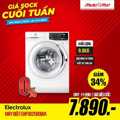 Bán Máy giặt 9 Kg Electrolux EWF9025BQWA 62160026 Bán Máy giặt 9 Kg Electrolux EWF9025BQWA