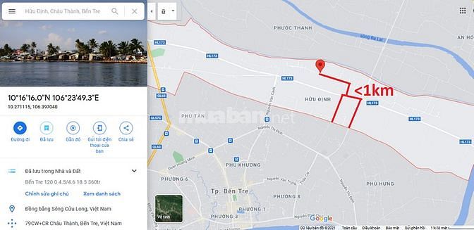 Đất nền Hữu Định 81m2 (đã có sổ), cách TP.Bến tre ~1km. Chính chủ TL