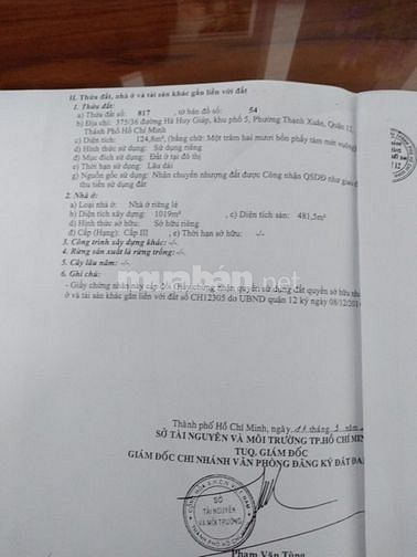 Bán nhanh nhà hẻm xe hơi đường hà huy giáp Q12 sát bên gò vấp