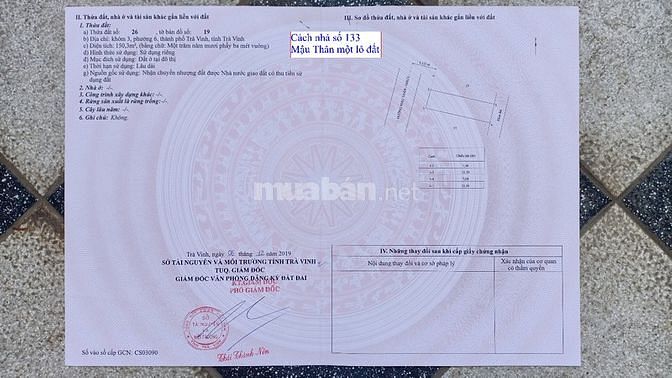 Bán đất 2 mặt tiền, số 129 Mậu Thân; K.3, P.6, TP Trà Vinh = 3,4 Tỷ