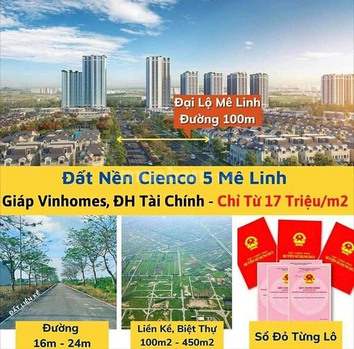 Chuyên mua bán đất liền kề biệt thự dự án Cienco5 Huyện Mê Linh sổ đỏ.