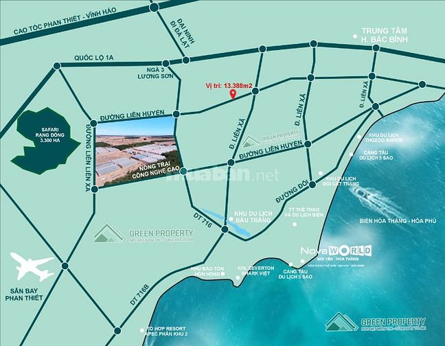 Đất Hòa Thắng 1,3 hecta chỉ 295k/m2 Mặt Tiền Liên Huyện 170m