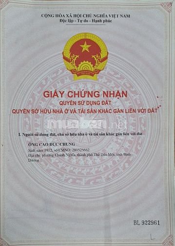 Cần Bán Lô Đất Mặt Tiền Thành phố Thủ Dầu Một