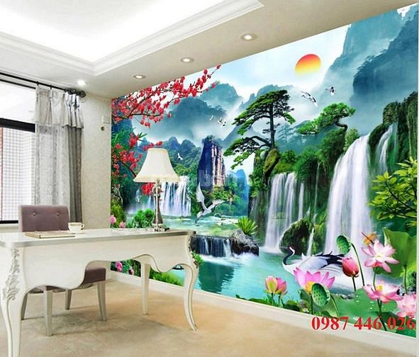 Tranh gạch men ốp tường đẹp hoa văn phòng khách HP9729