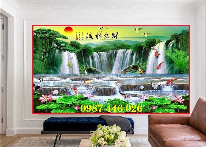 Tranh gạch men ốp tường đẹp hoa văn phòng khách HP9729