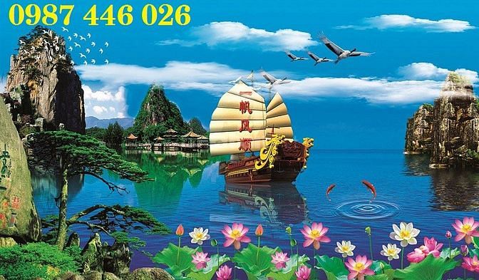 Tranh gạch men ốp tường đẹp hoa văn phòng khách HP9729