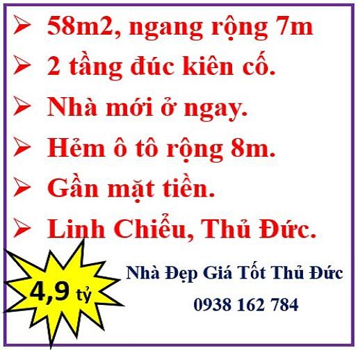 Bán gấp nhà-58m2-Võ Văn Ngân-Linh Chiểu- 2 tầng-HXH 8m-Giảm còn 4.9 tỷ