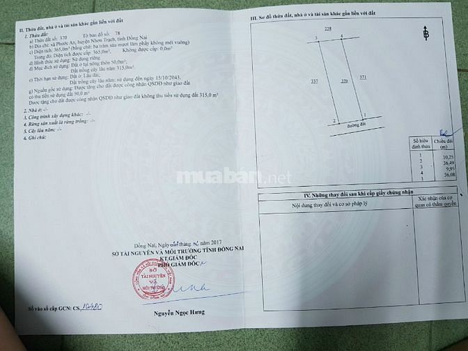 Cần bán gấp lô đất nền 365m2 giá chỉ 2,5 tỷ Phước An 