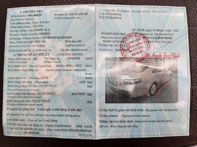Cần bán Camry 3.5L (XLE) SX:2007AT,màu bạc,nhập Mỹ,gđ sử dụng mới 95%.