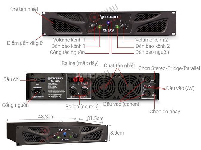 Cục Đẩy Công Suất Crown XLi 2500 Chính Hãng Ba Sao giá 10,5tr.