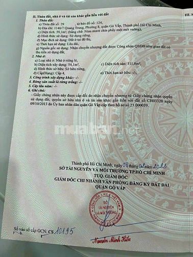 Bán nhà nát rẻ sau căn mặt tiền (4,1x16) 1146/ Quang Trung P8 Gò V
