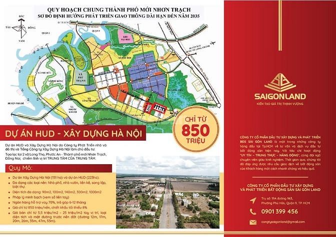 Bán đất dự án HUD, XDHN & Thành Hưng, huyện Nhơn Trạch, giá tốt